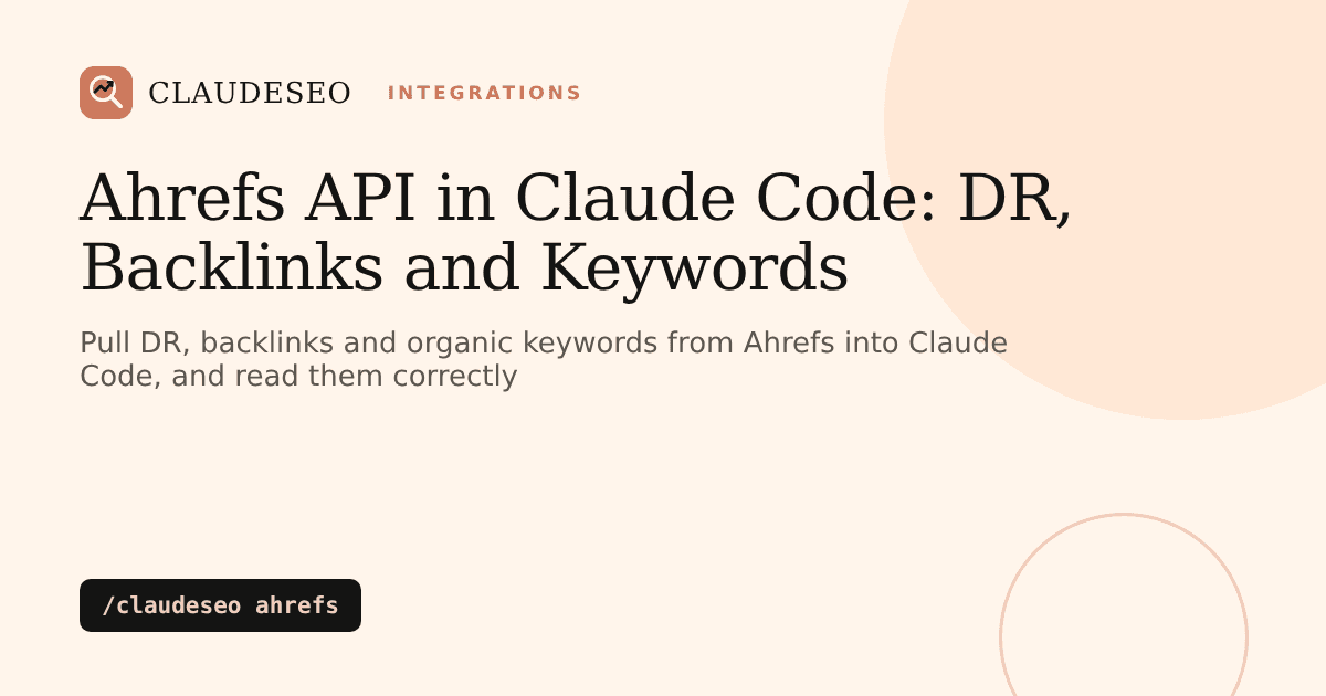 Ahrefs API in Claude Code: pull Domain Rating, backlinks and organic keywords with /claudeseo ahrefs
