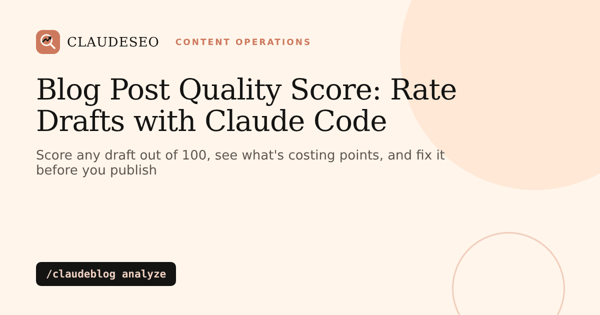 Scoring a blog post's quality out of 100 with the /claudeblog analyze command in Claude Code